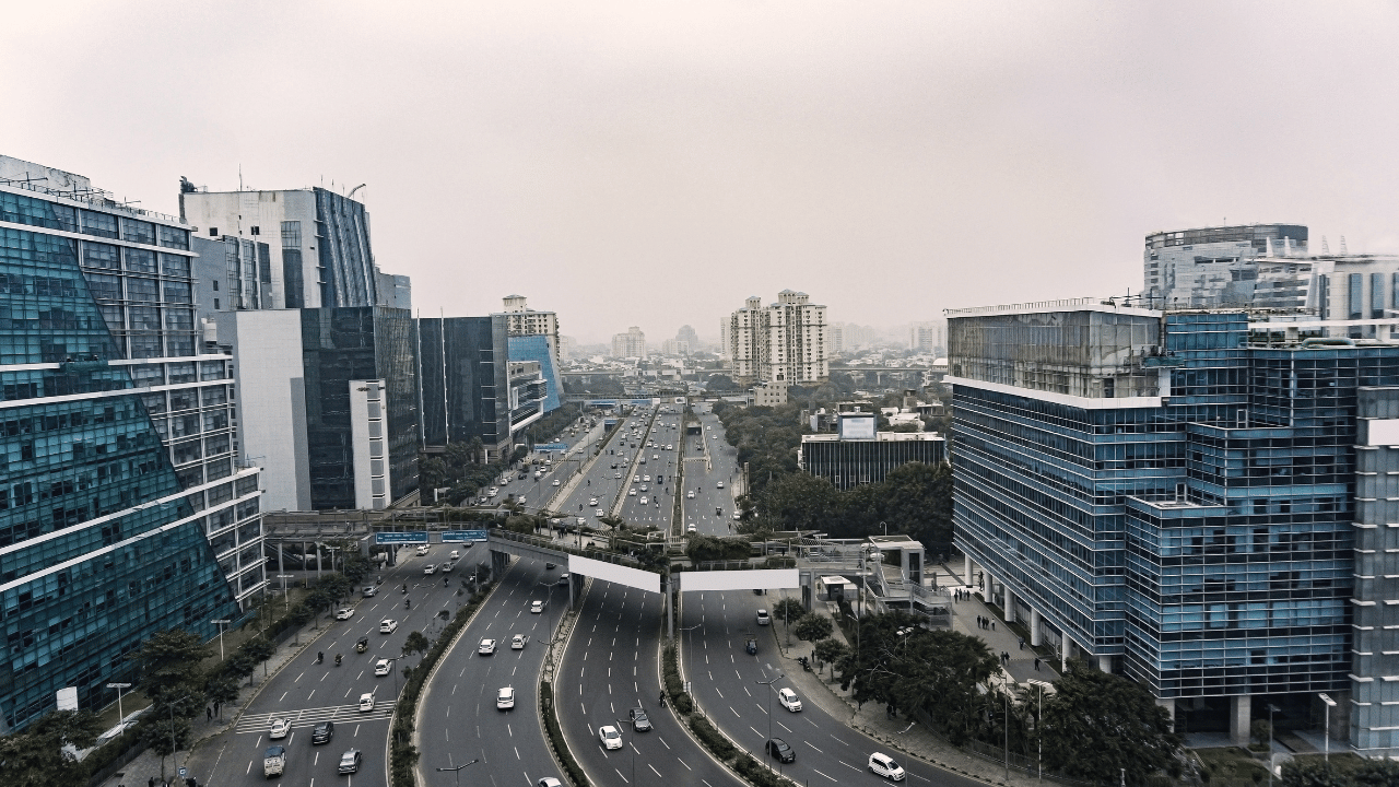 Modern global business district symbolising infrastructure and international connectivity.